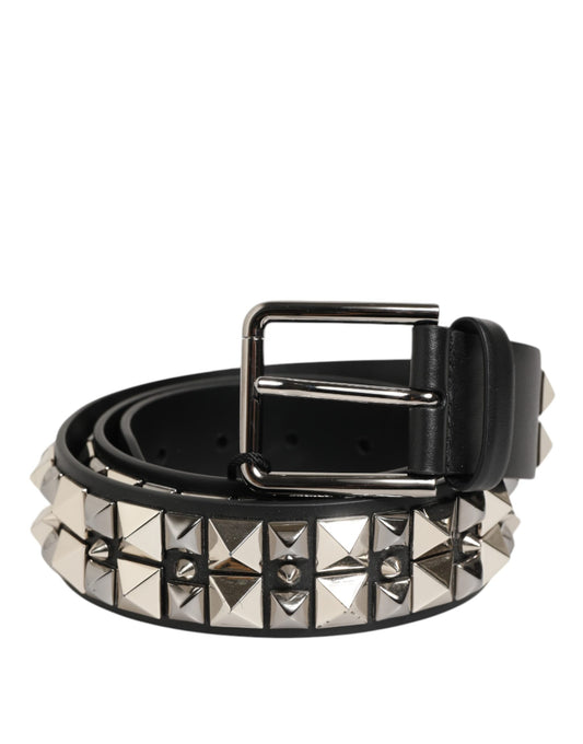 Ceinture Dolce &amp; Gabbana en cuir de veau noir avec boucle argentée cloutée