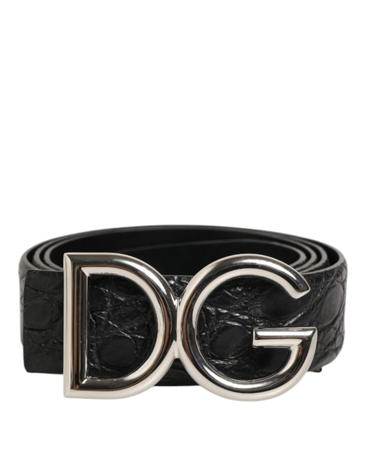Ceinture à boucle logo DG en cuir exotique noir Dolce &amp; Gabbana
