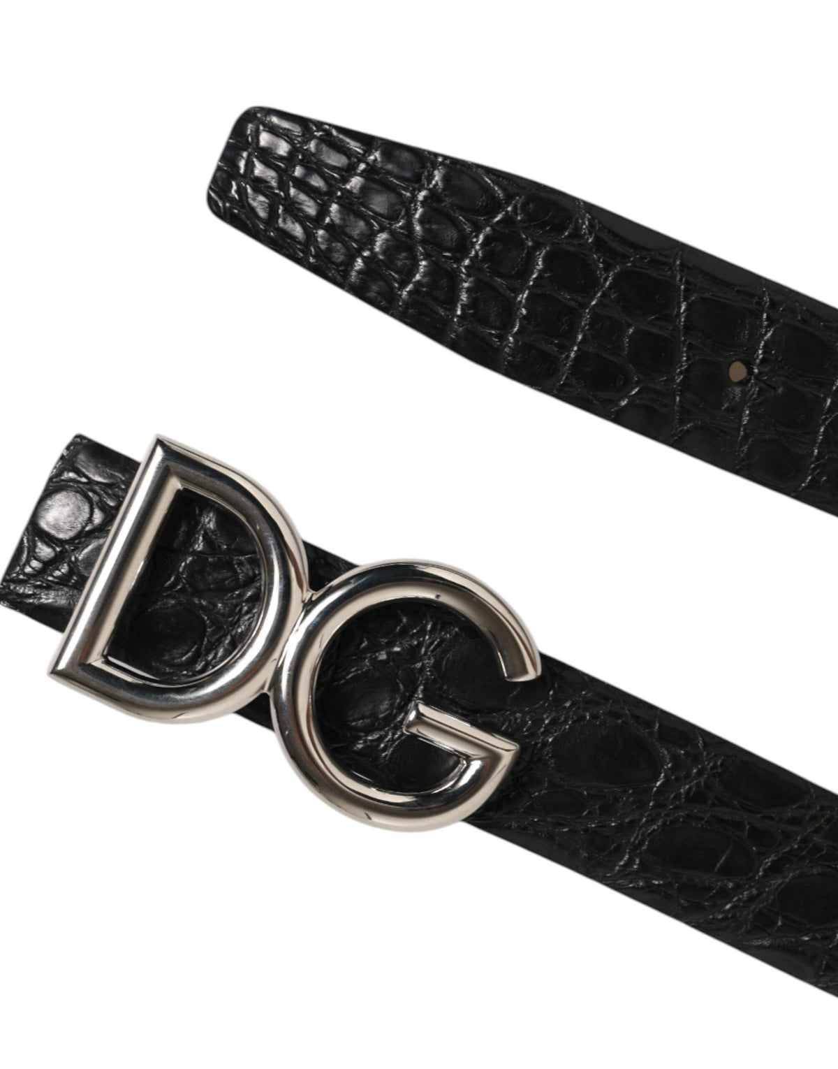 Ceinture à boucle logo DG en cuir exotique noir Dolce &amp; Gabbana