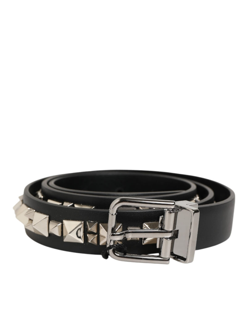 Dolce &amp; Gabbana Zwarte Leren Riem met Zilverkleurige Gesp en Studs