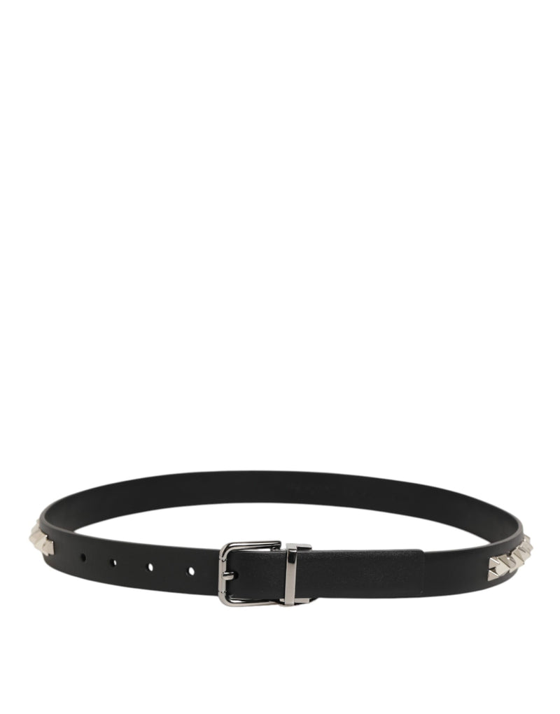 Dolce &amp; Gabbana Zwarte Leren Riem met Zilverkleurige Gesp en Studs