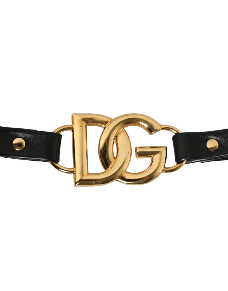 Dolce & Gabbana Sac Bandoulière en Cuir Noir avec Chaîne Dorée