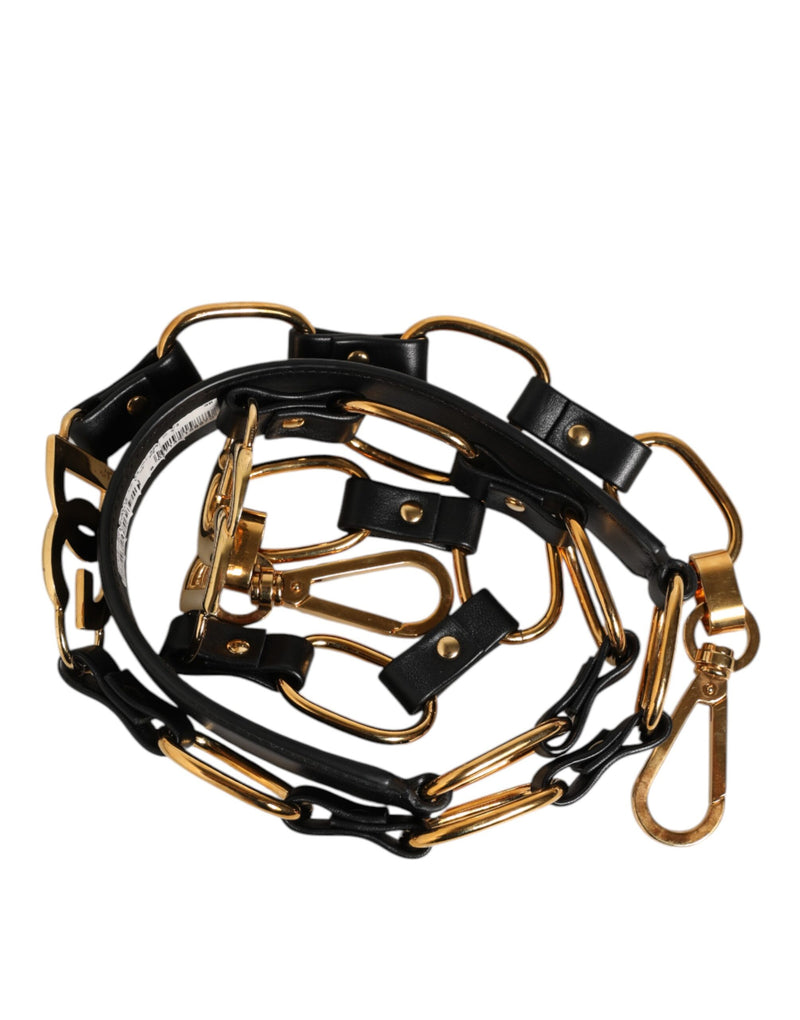 Dolce & Gabbana Sac Bandoulière en Cuir Noir avec Chaîne Dorée