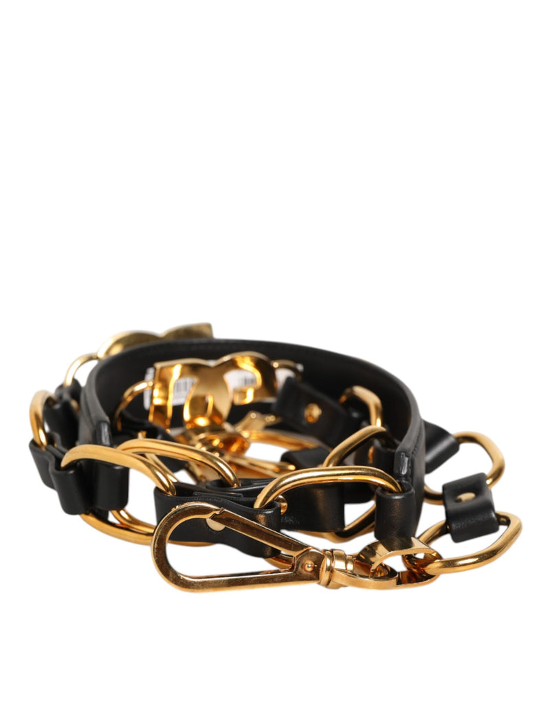 Dolce & Gabbana Sac Bandoulière en Cuir Noir avec Chaîne Dorée