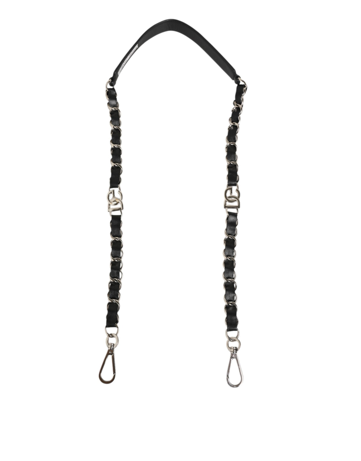 Dolce & Gabbana Black Leather Shoulder Strap with Silver Chain