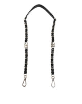 Dolce & Gabbana Black Leather Shoulder Strap with Silver Chain