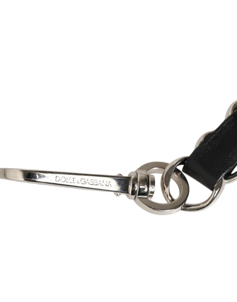Dolce & Gabbana Black Leather Shoulder Strap with Silver Chain