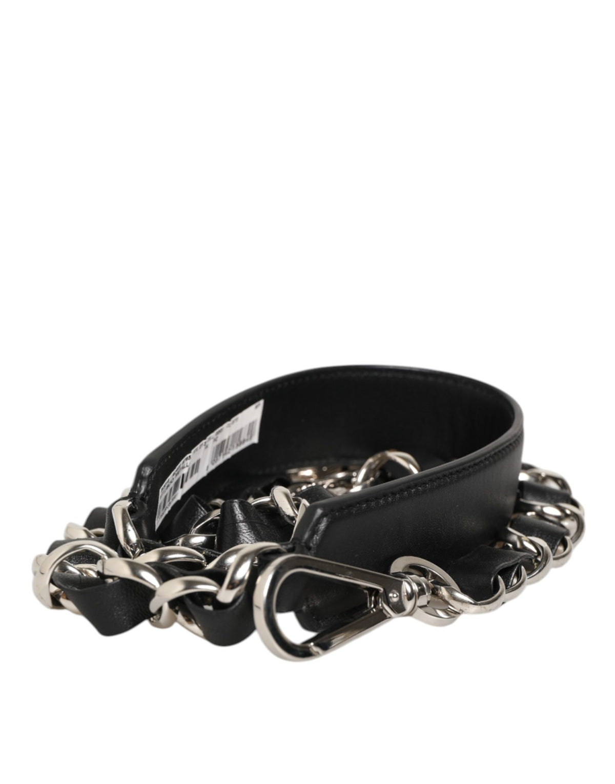 Dolce & Gabbana Black Leather Shoulder Strap with Silver Chain