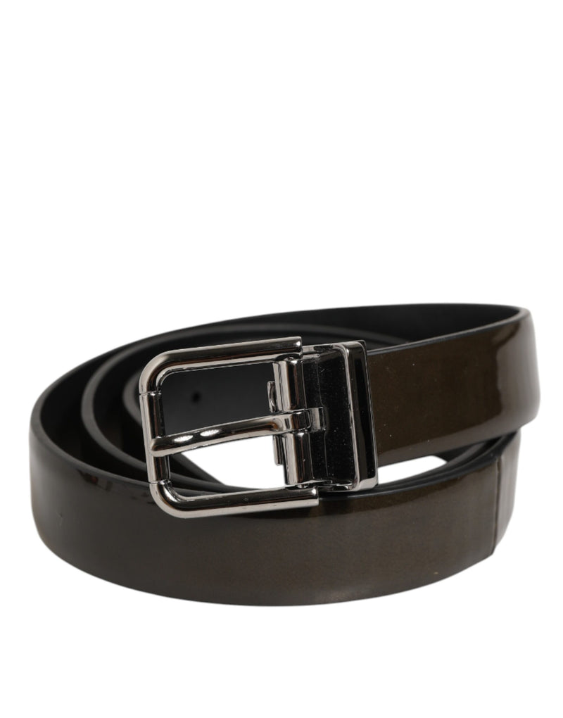 Dolce &amp; Gabbana Bruine Glanzende Leren Klassieke Metalen Gesp Riem