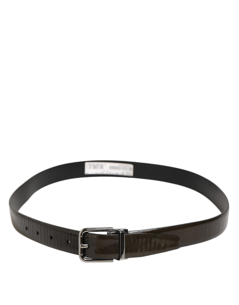 Dolce &amp; Gabbana Bruine Glanzende Leren Klassieke Metalen Gesp Riem