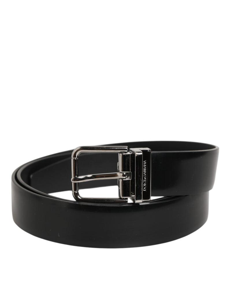 Dolce &amp; Gabbana Zwarte Leren Klassieke Metalen Gesp Herenriem