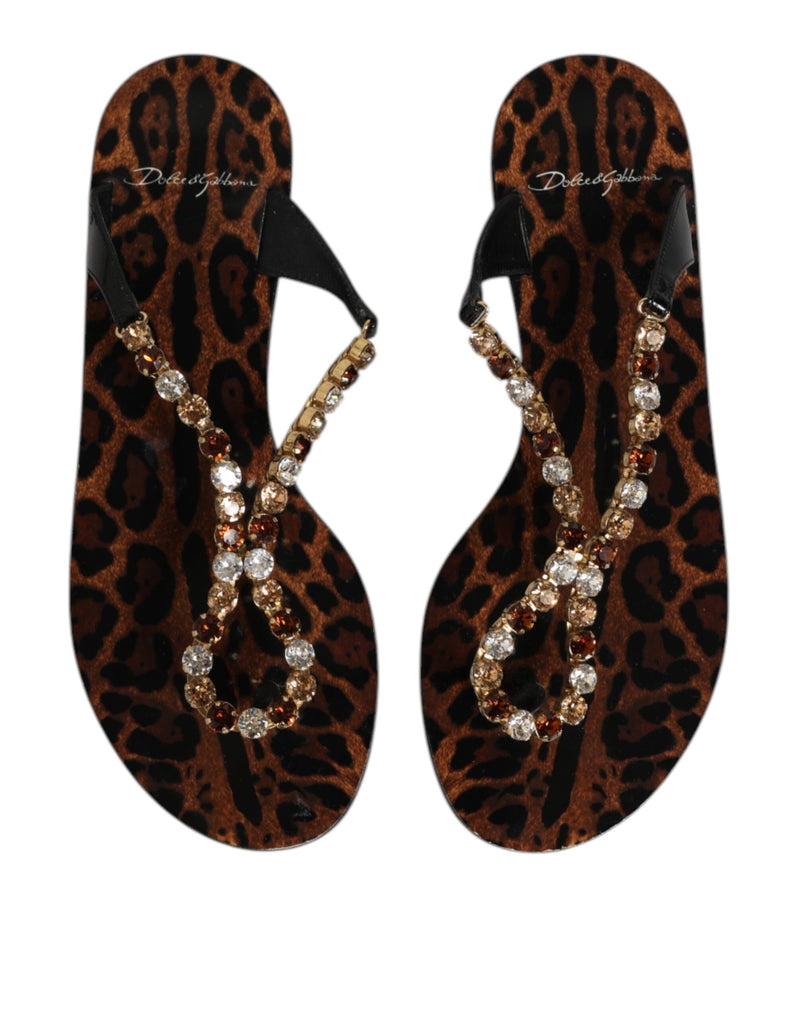 Dolce & Gabbana Black Crystals Flats Sandals - Elegant Beachwear
