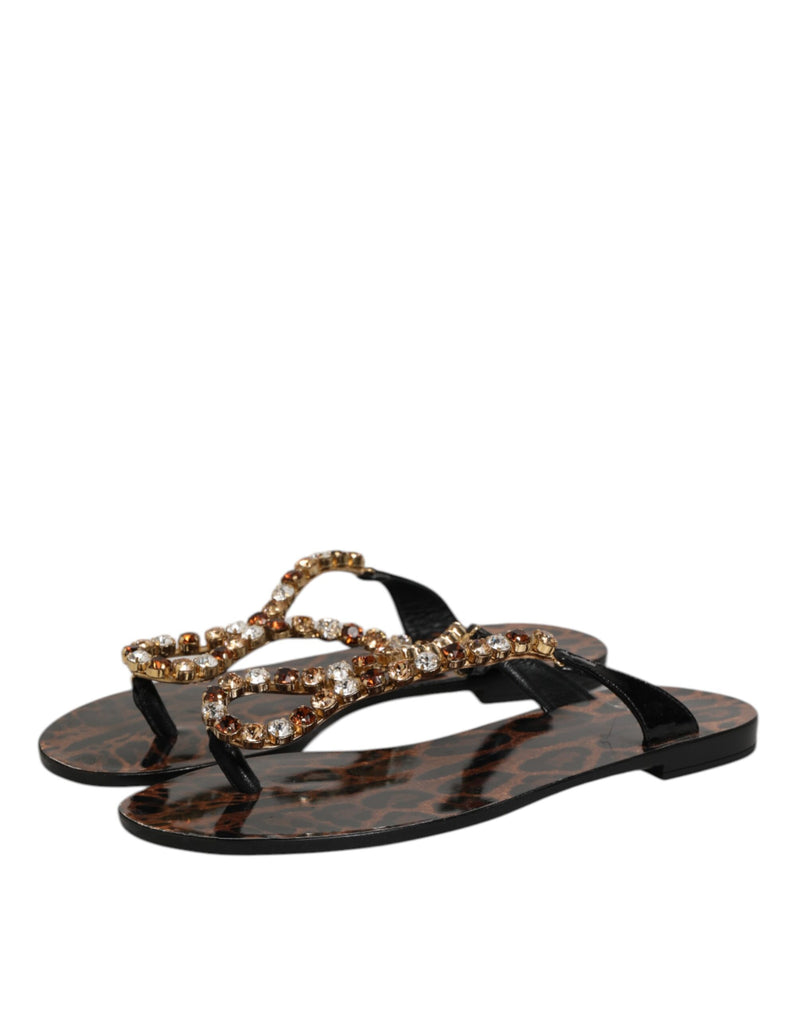 Dolce & Gabbana Black Crystals Flats Sandals - Elegant Beachwear