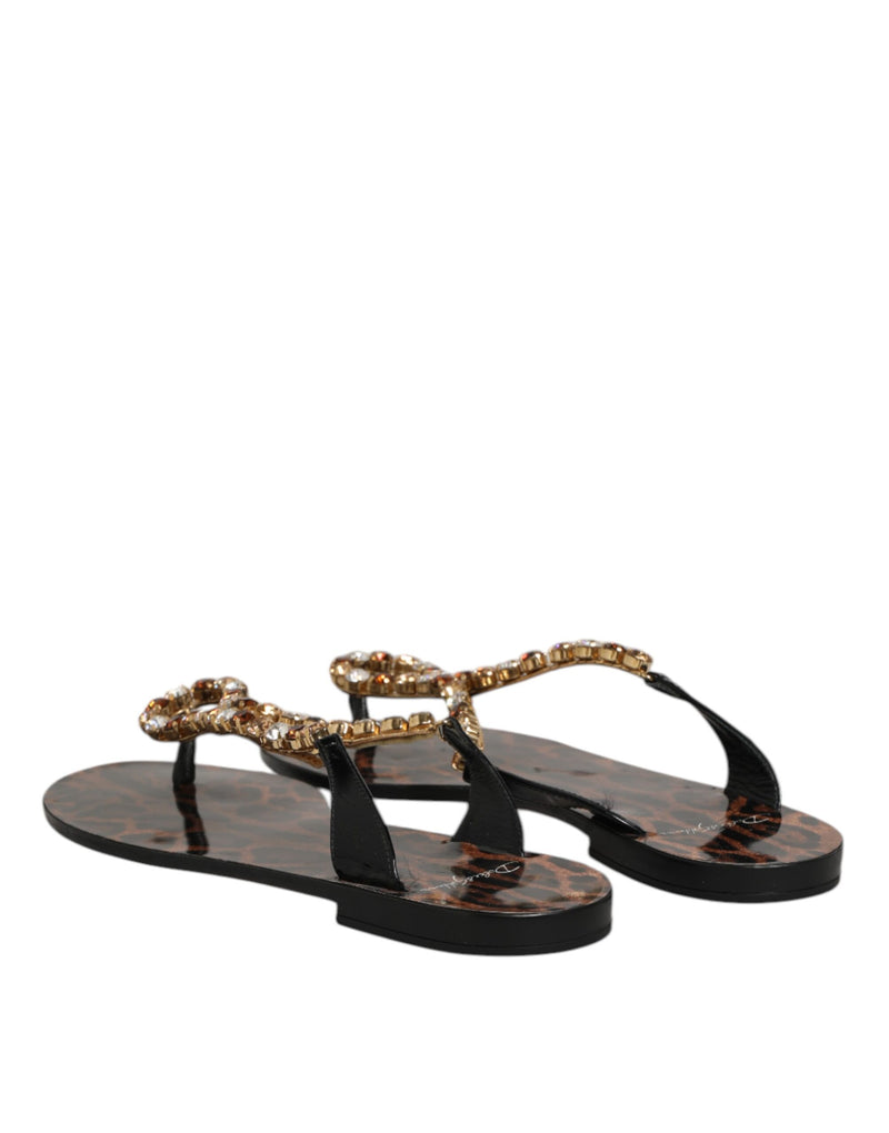 Dolce & Gabbana Black Crystals Flats Sandals - Elegant Beachwear