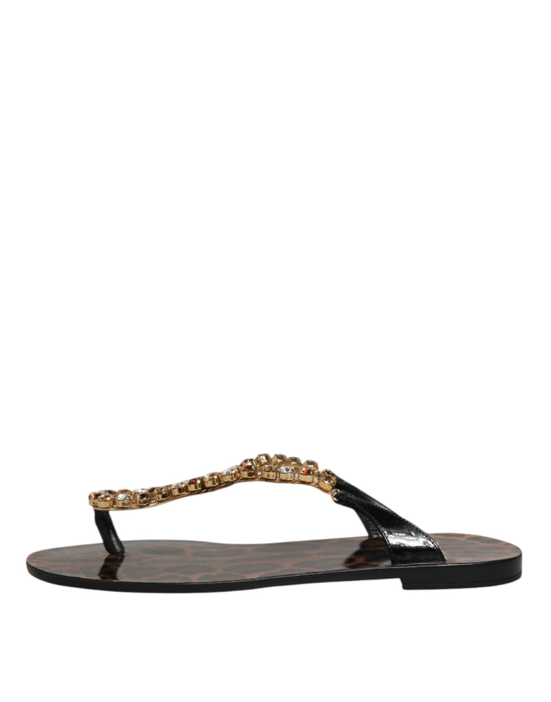 Dolce & Gabbana Black Crystals Flats Sandals - Elegant Beachwear