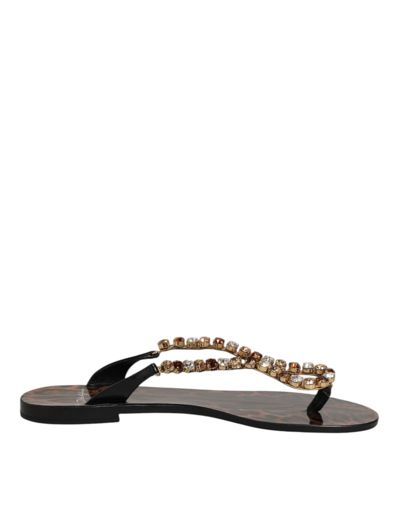 Dolce & Gabbana Black Crystals Flats Sandals - Elegant Beachwear