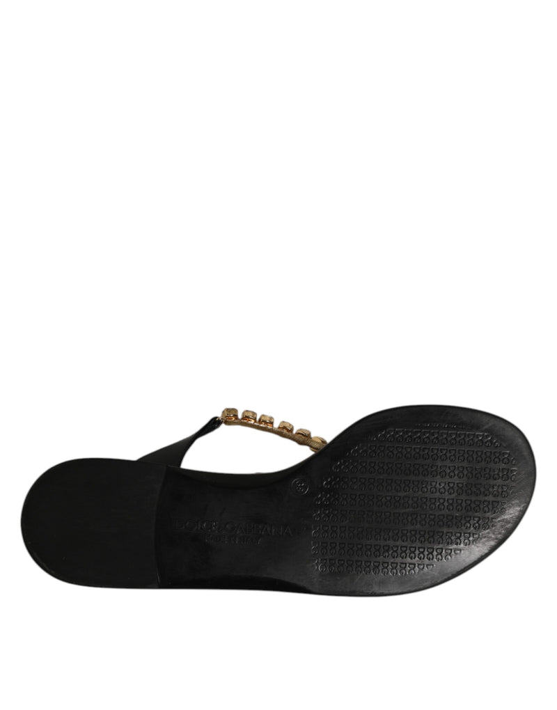 Dolce & Gabbana Black Crystals Flats Sandals - Elegant Beachwear