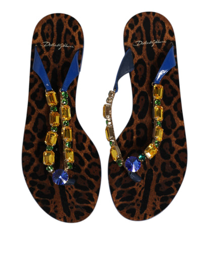 Sandales plates à cristaux bleus Dolce &amp; Gabbana, chaussures de plage.