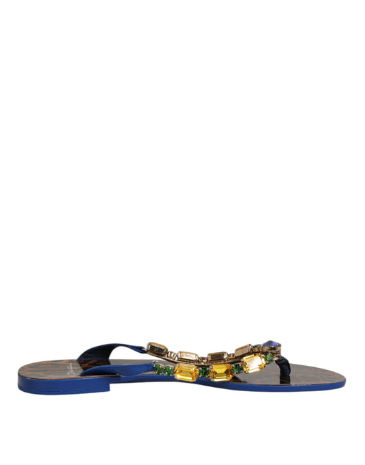 Sandales plates à cristaux bleus Dolce &amp; Gabbana, chaussures de plage.