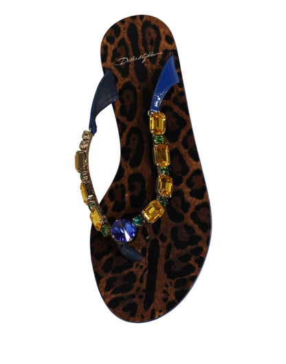 Sandales plates à cristaux bleus Dolce &amp; Gabbana, chaussures de plage.