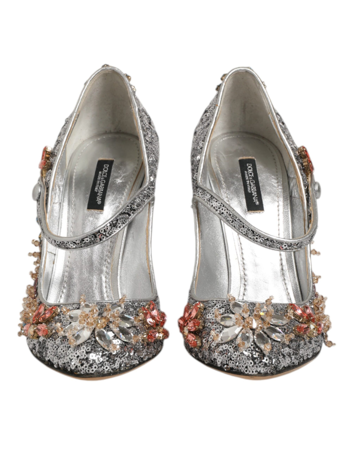 Dolce & Gabbana Silver Sequin Crystal Mary Janes Pumps