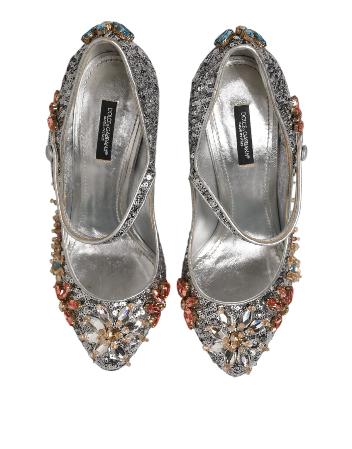 Dolce & Gabbana Silver Sequin Crystal Mary Janes Pumps