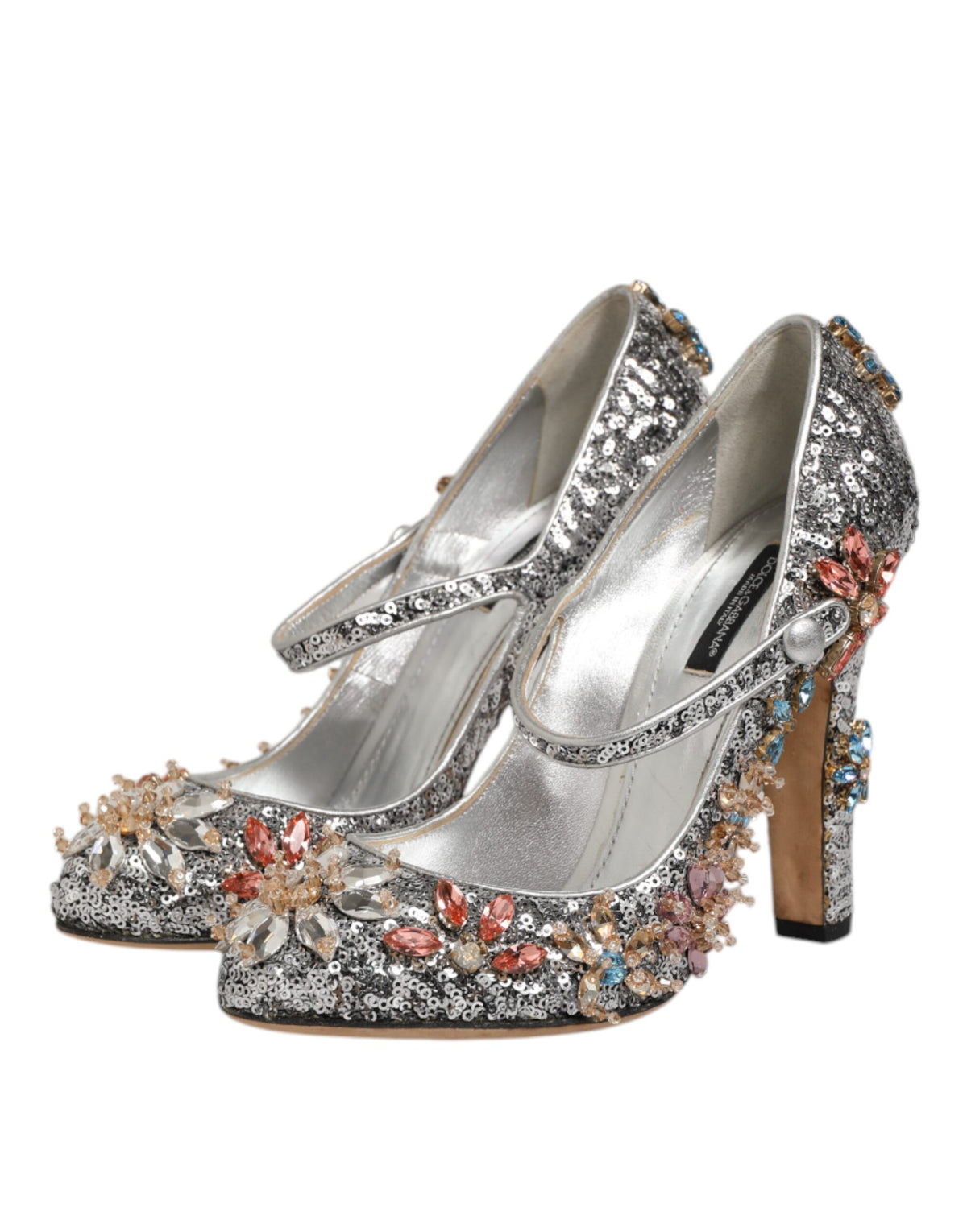 Dolce & Gabbana Silver Sequin Crystal Mary Janes Pumps