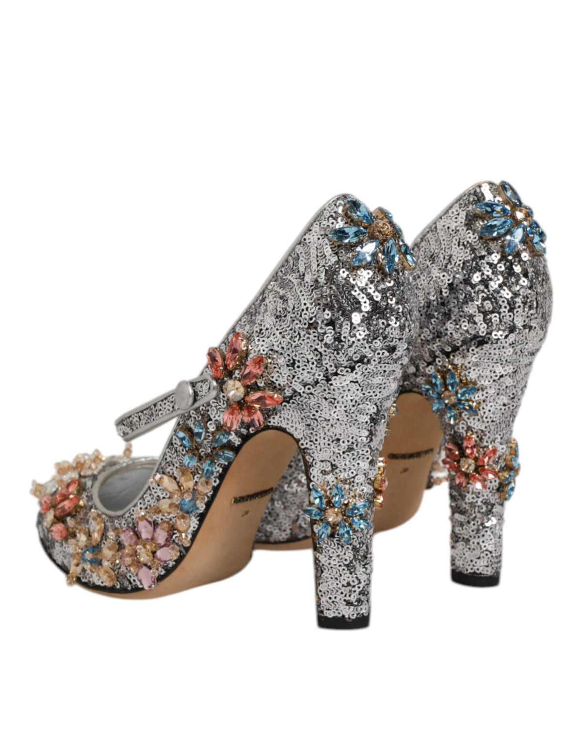 Dolce & Gabbana Silver Sequin Crystal Mary Janes Pumps