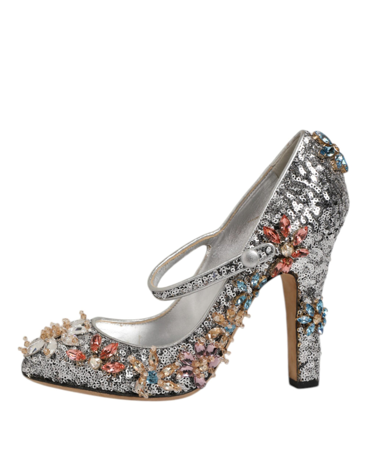 Dolce & Gabbana Silver Sequin Crystal Mary Janes Pumps