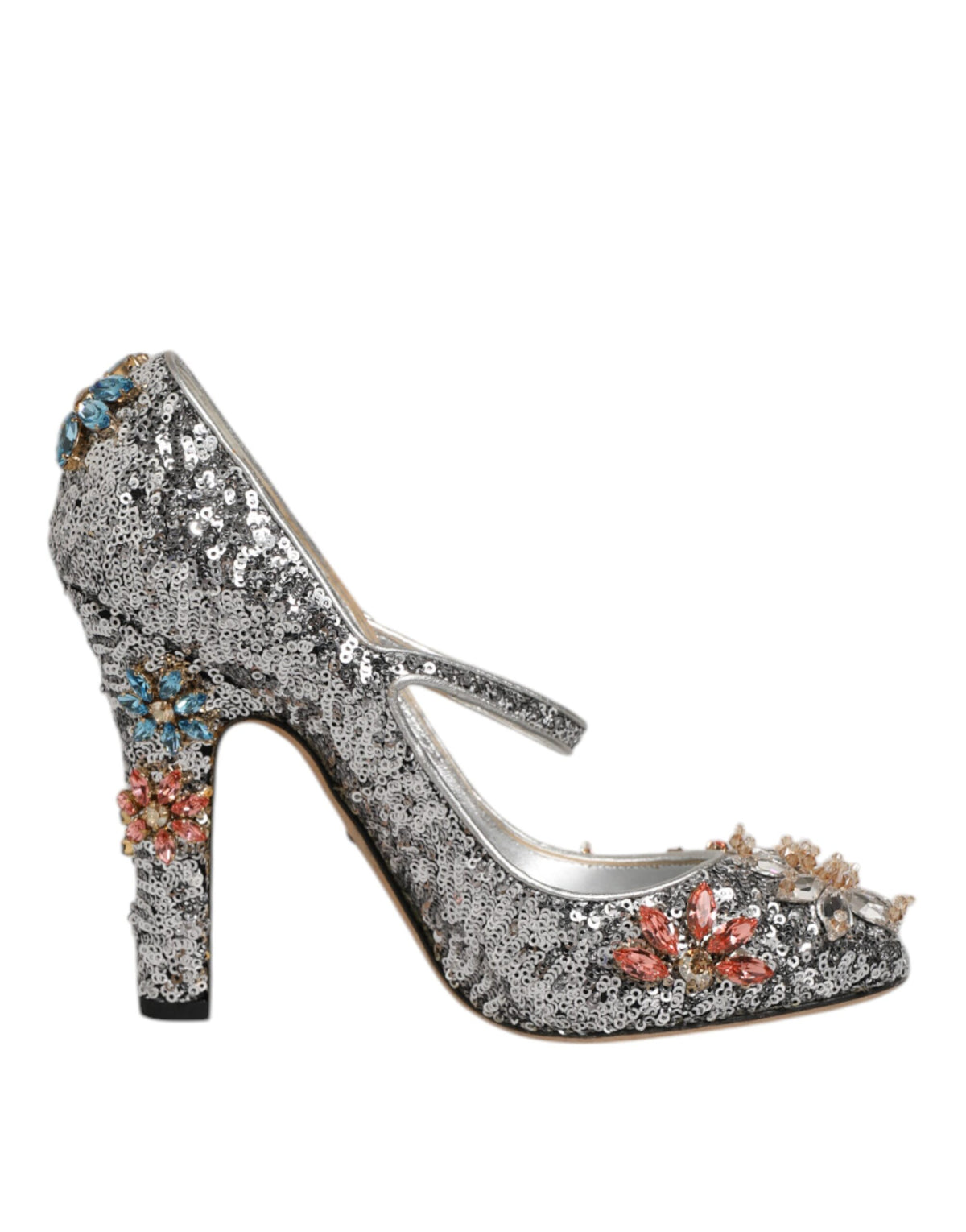 Dolce & Gabbana Silver Sequin Crystal Mary Janes Pumps