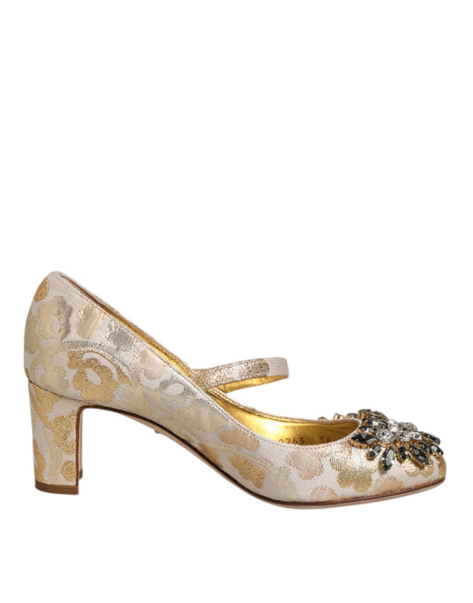 Escarpins Mary Jane en jacquard doré et cristaux de Dolce &amp; Gabbana