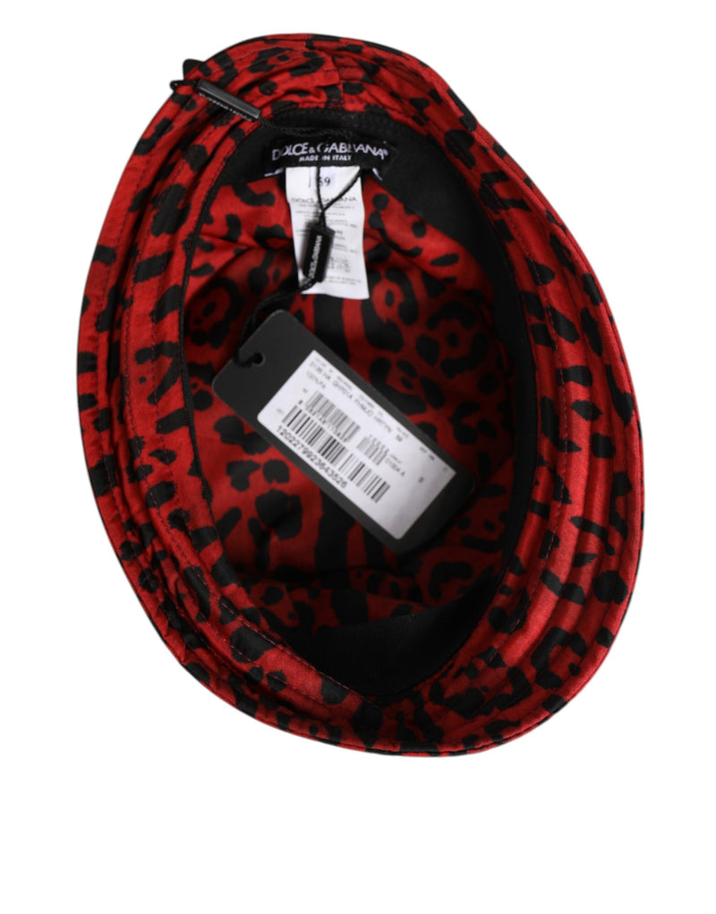 Dolce & Gabbana Rode Zwarte Nylon Luipaardprint Bucket Heren Pet