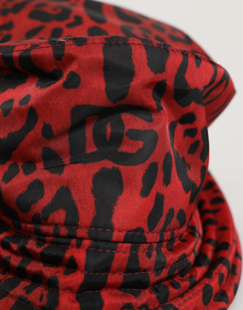 Dolce & Gabbana Rode Zwarte Nylon Luipaardprint Bucket Heren Pet