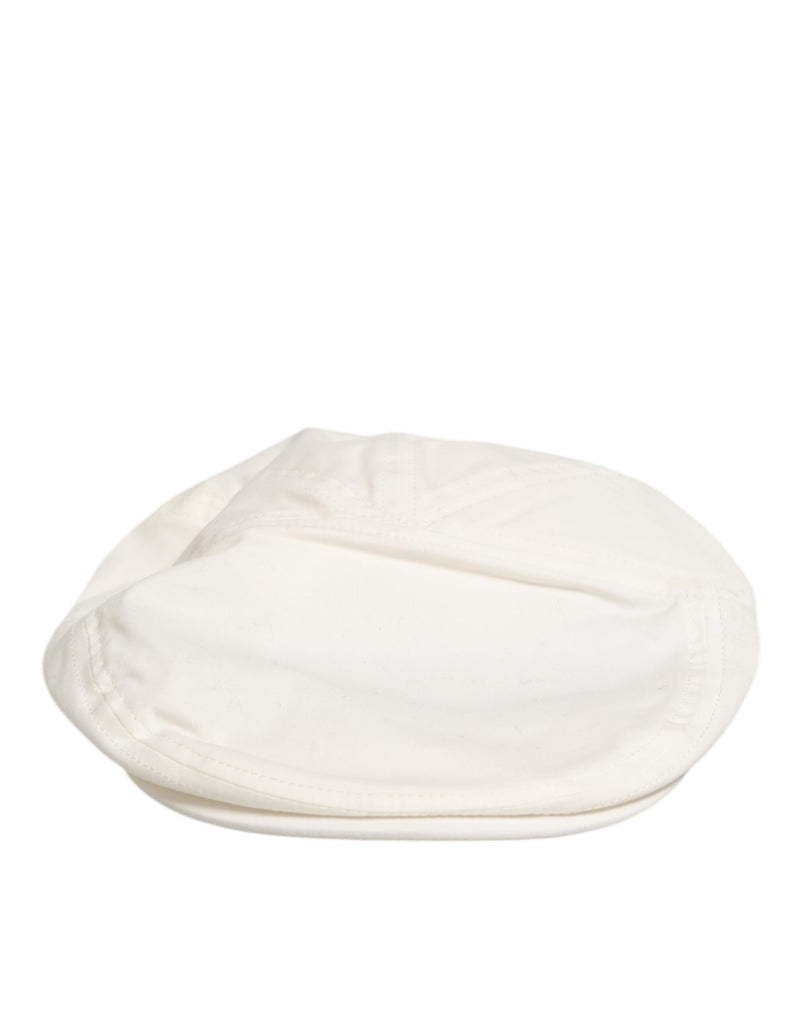 Casquette plate Dolce & Gabbana blanche en mélange de coton et garniture en cuir pour homme