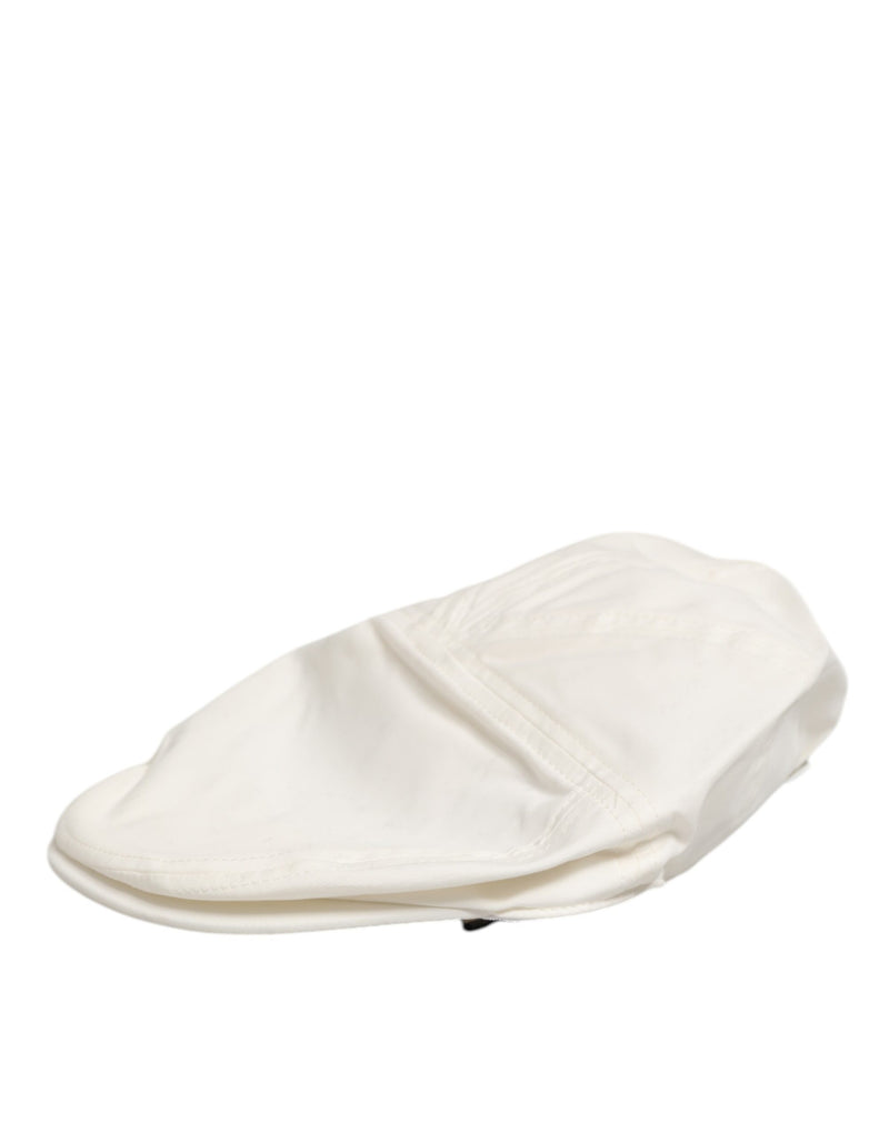 Casquette plate Dolce & Gabbana blanche en mélange de coton et garniture en cuir pour homme