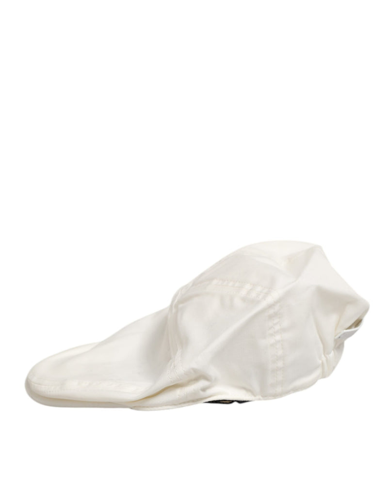 Casquette plate Dolce & Gabbana blanche en mélange de coton et garniture en cuir pour homme