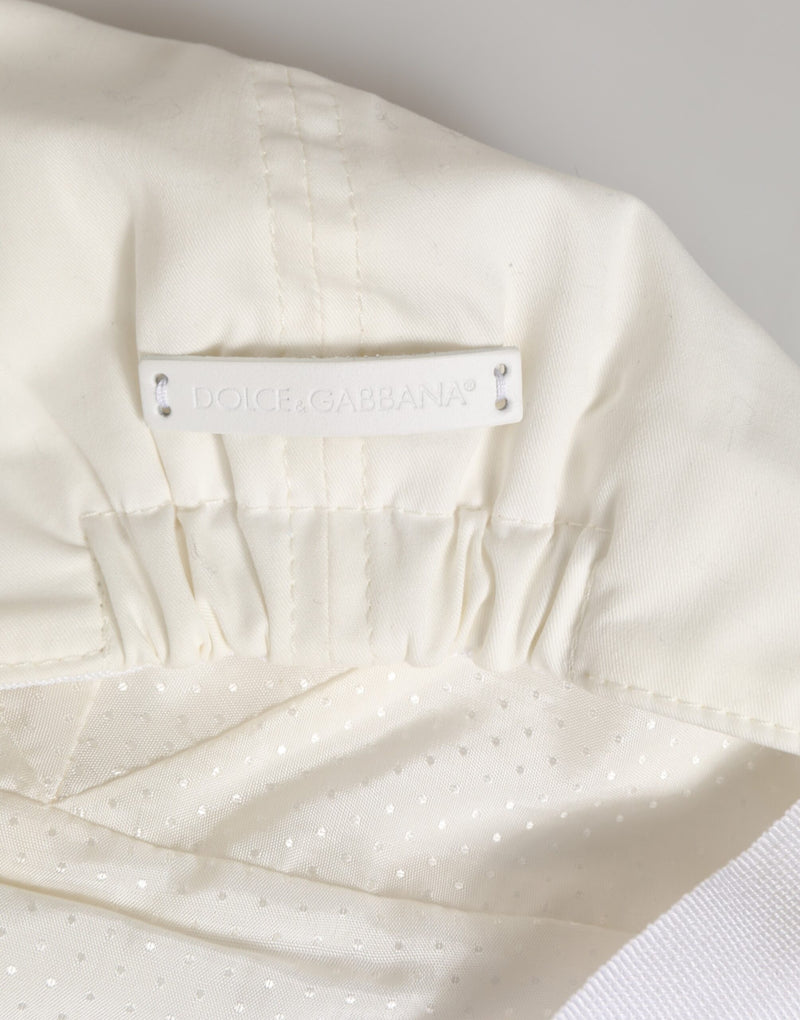 Casquette plate Dolce & Gabbana blanche en mélange de coton et garniture en cuir pour homme