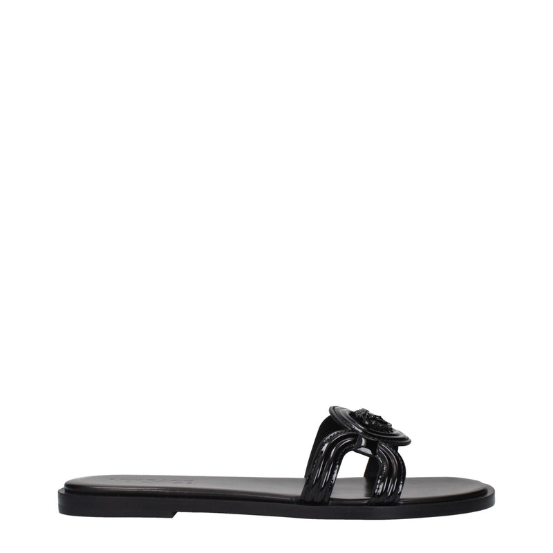 Versace Black Leather Slippers for Women