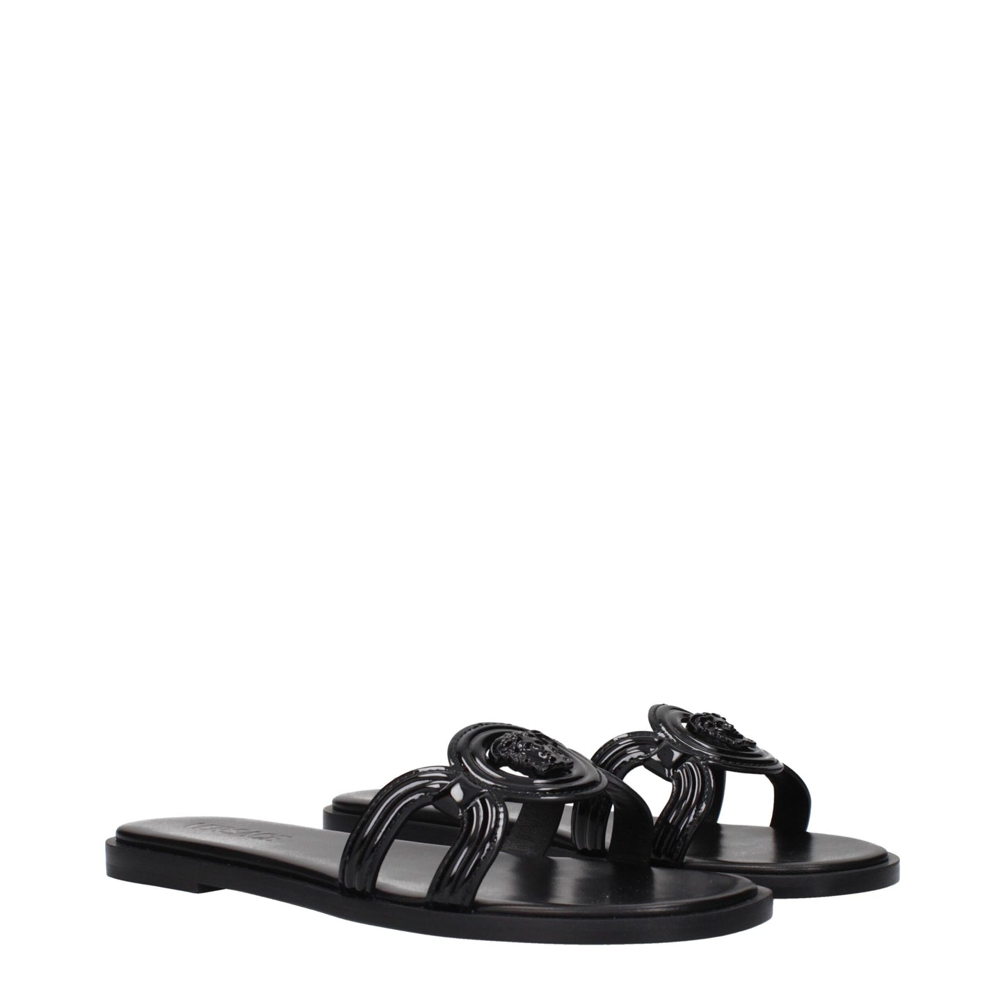 Sandales-chaussons en cuir noir Versace