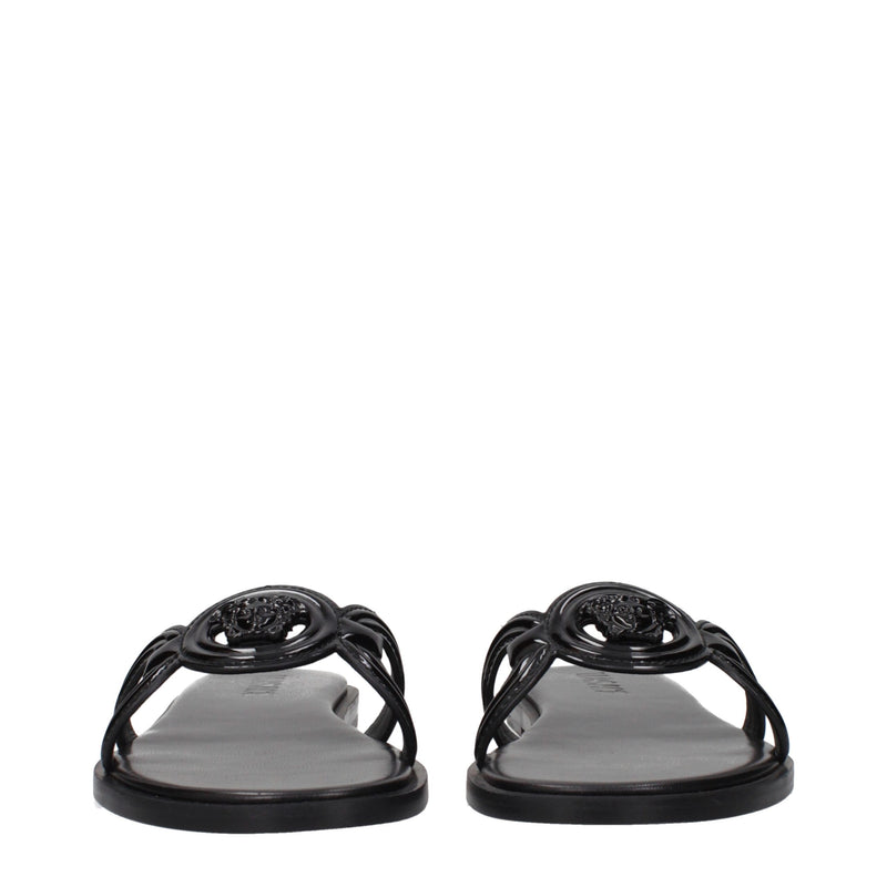 Versace Black Leather Slippers for Women