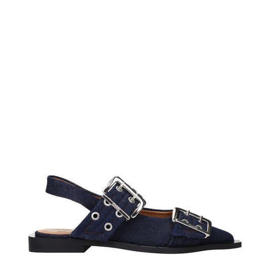 Sandales plates en tissu bleu Ganni