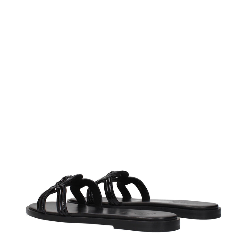 Versace Black Leather Slippers for Women