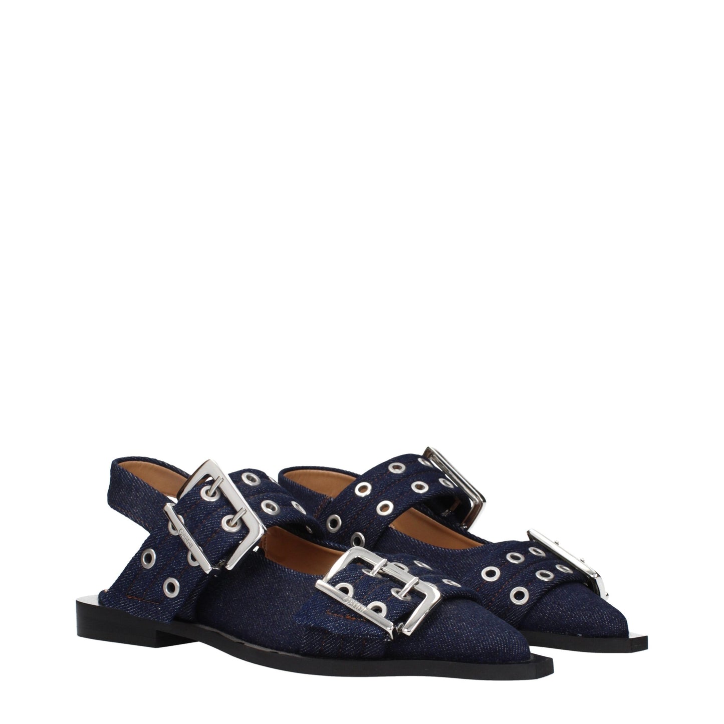 Sandales plates en tissu bleu Ganni