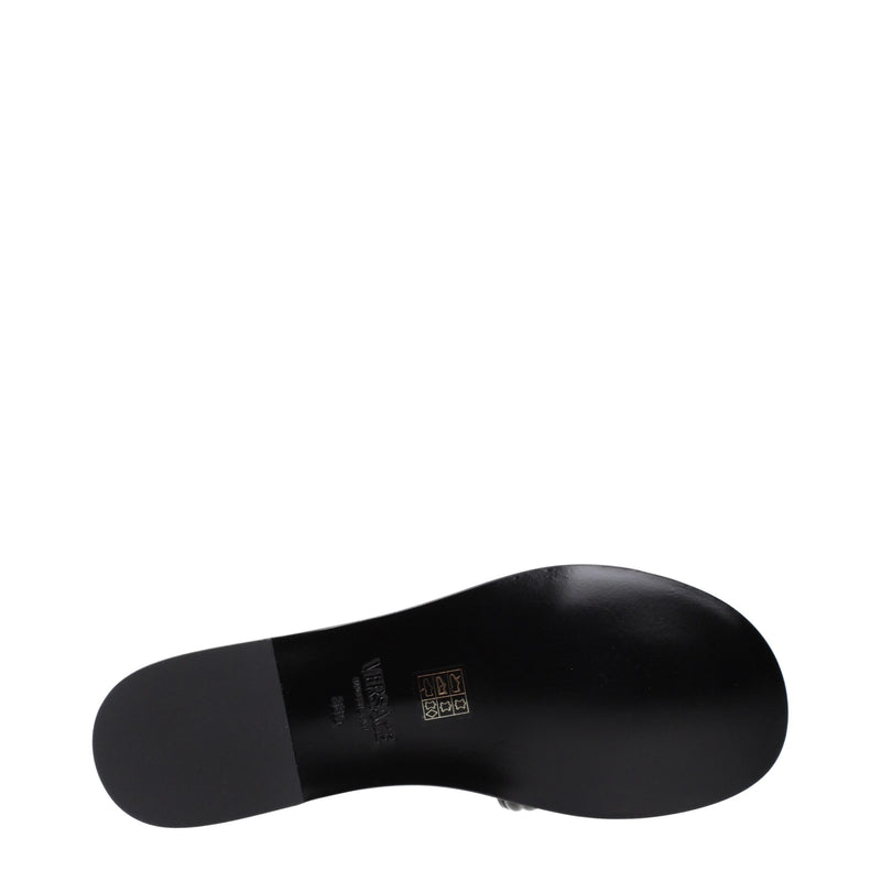 Versace Black Leather Slippers for Women