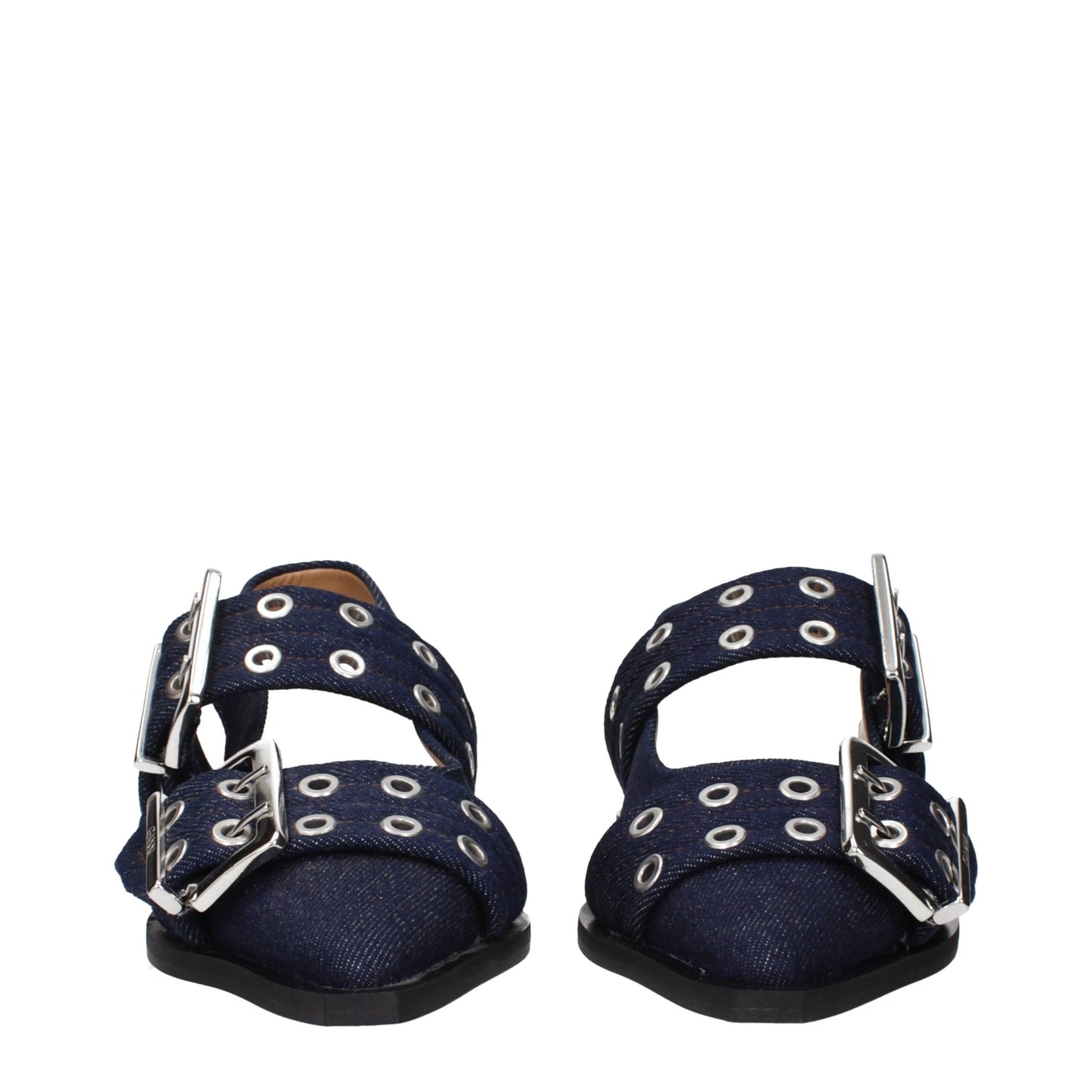 Sandales plates en tissu bleu Ganni