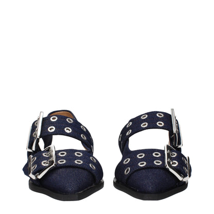 Sandales plates en tissu bleu Ganni