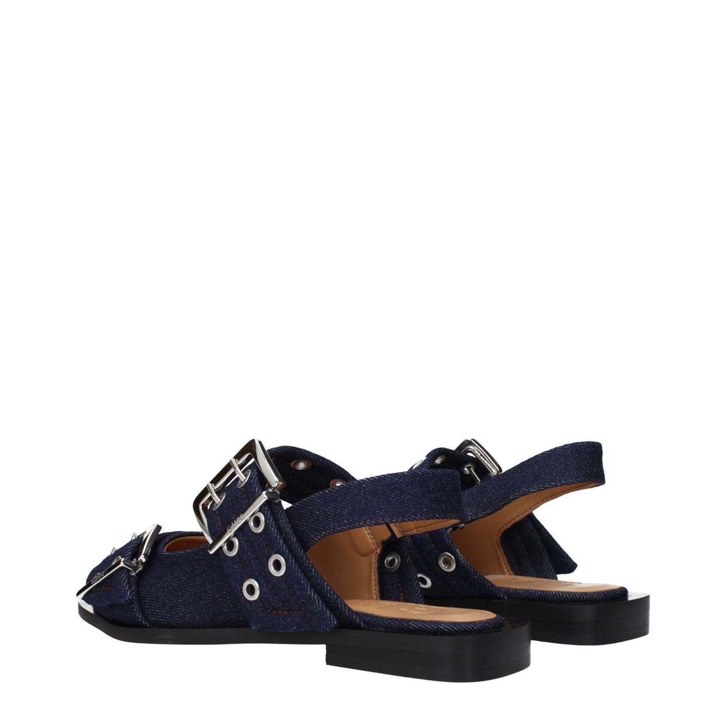 Sandales plates en tissu bleu Ganni