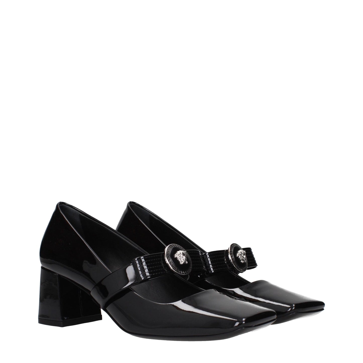 Escarpins à talons mi-hauteur en cuir noir Versace