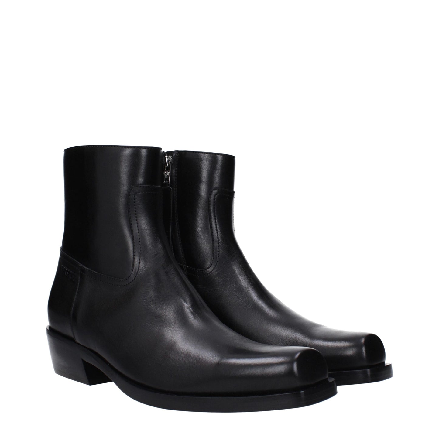 Bottines en cuir noir Versace
