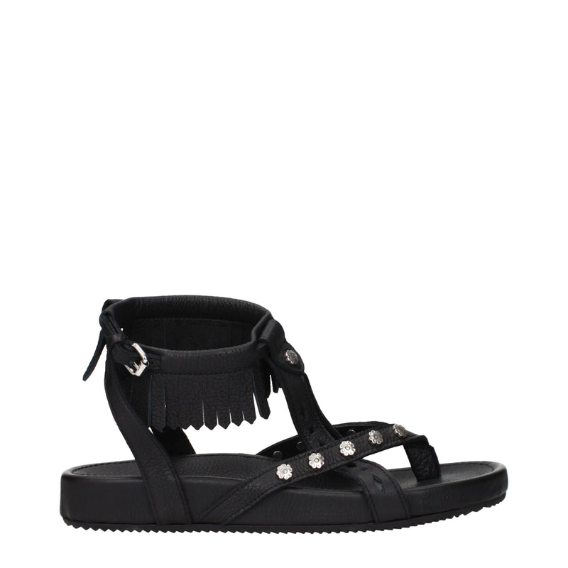 Isabel Marant Sandales Plates en Cuir Noir pour Femmes